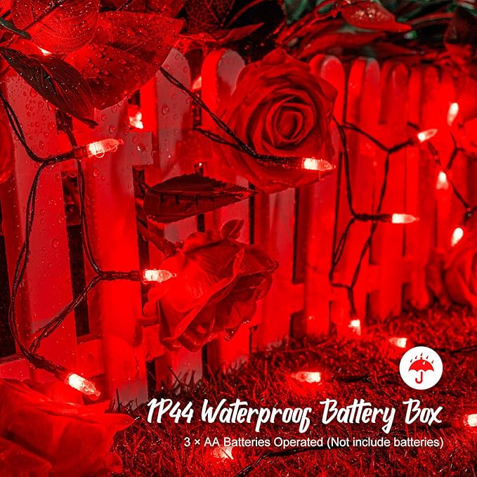 Battery Operated Red String Lights, 2 Pack 18 Feet 50 LED Clear Mini String Lights with 8 Modes Waterproof Tree Lights for Xmas Outdoor Indoor Holiday Party Garden Decor