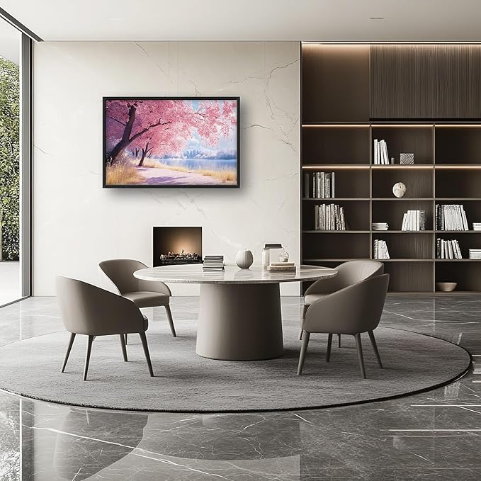 Cherry Blossoms Large Framed Wall Art Pink Tree of Life Pictures Oversized Natural Lake Landscape Wall Decor Spring Canvas Print Painting Modern Artwork for Living Room Bedroom Office Dining Room Home Decor 36L"x24W"