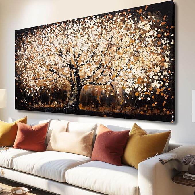Plant Pictures Wall Art Flower Tree Painting Large Artwork Gold Hanging Decor 29"x58" Wall Decorations for Living Room Kitchen Art Posters