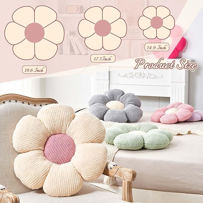 Flower Throw Pillow, Soft Pink 17.7" Shaped Floor Pillow for Home Decor, Cute Aesthetic Plush Decorative Pillows for Bed, Sofa, Couch