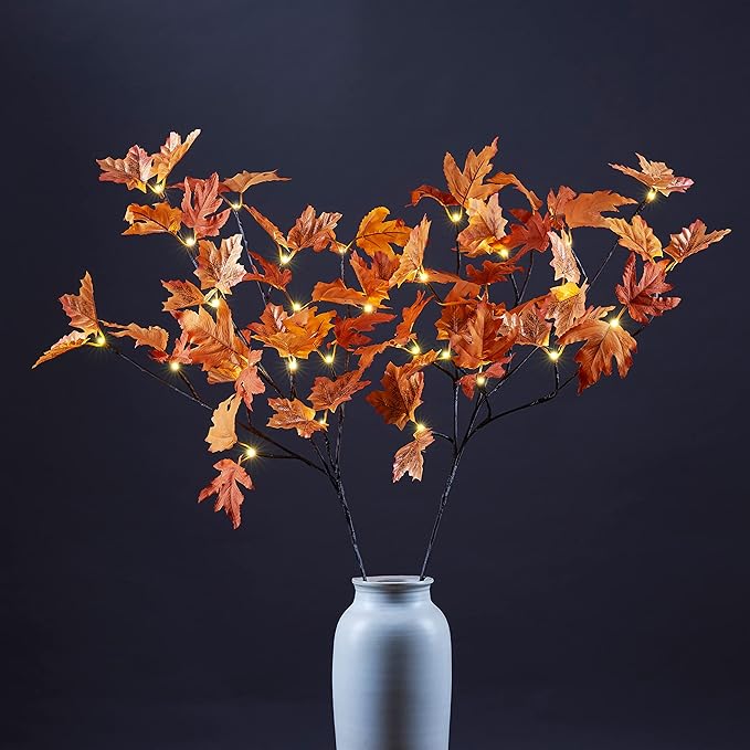 LIGHTSHARE 32IN 32LED Lighted Willow Twig Branch, Maple Leaf, Built-in Timer, USB Plug-in and Battery Powered, Décor for Home, Festival, Party, Christmas, Night Light