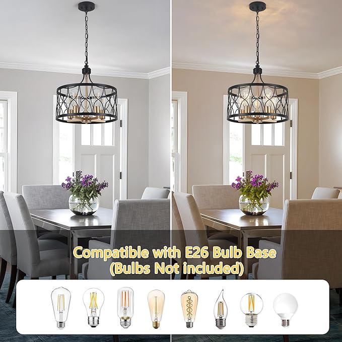 15.74" Farmhouse Ceiling Light Fixture, Hight Adjustable, 5-Light Modern Industrial Metal Cage Pendant Lighting for Kitchen Island Dining Room Living Room and Entryway (Gold)