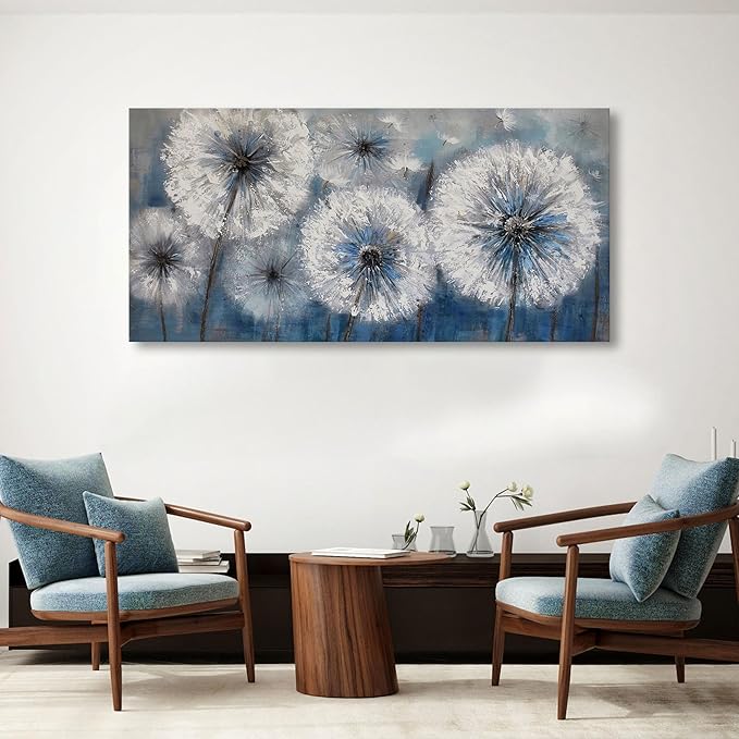 Large Dandelion Painting Wall Art Decor Canvas Print Picture for Living Room White Flower Flora Plant Home Bedroom Decoration Modern Framed Artwork