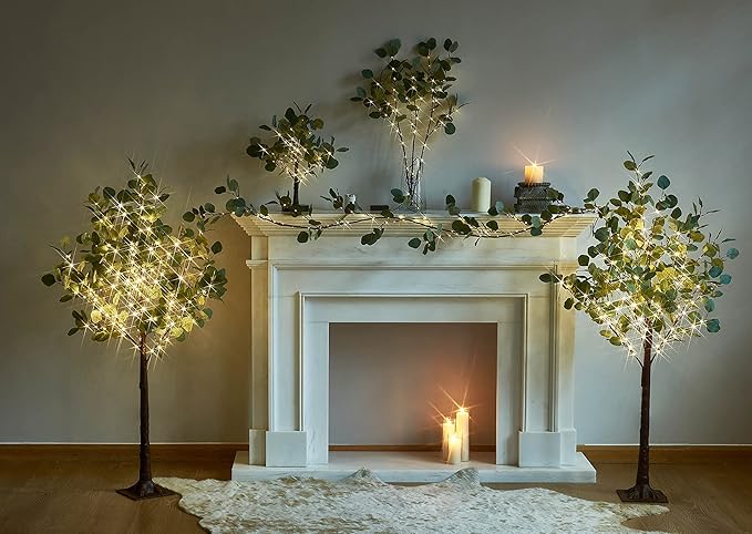 LITBLOOM Lighted Eucalyptus Branches 24IN 36 LED with Timer Battery Operated Lit Artificial Greenery for Wedding Party Home Spring Decoration Indoor Outdoor