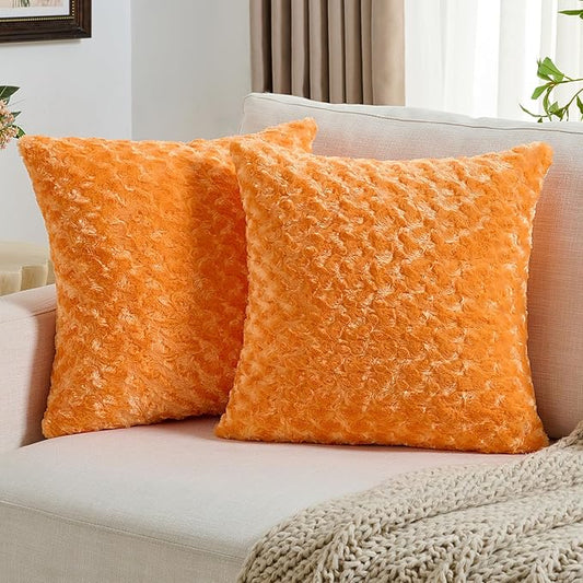 FUTEI Orange Decorative Throw Pillow Covers 20x20 Inch Set of 2,Soft Solid Rose Textured Cushion Case,Modern Home Decor for Couch Sofa Bed Living Room