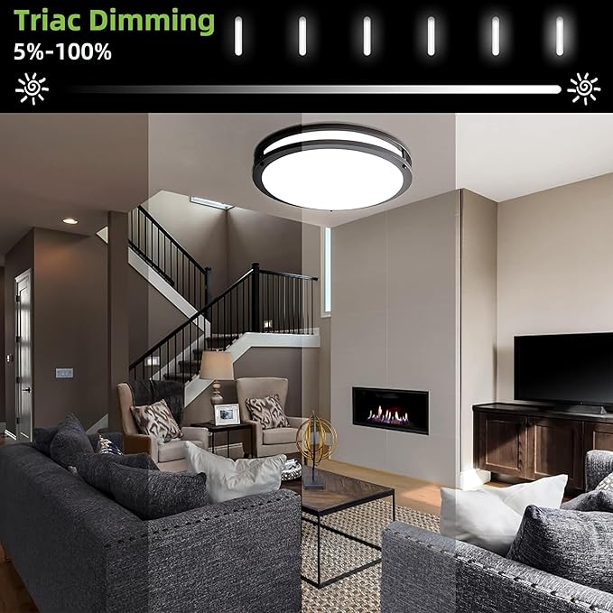 16 inch Dimmable LED Flush Mount Ceiling Light, Oil Rubbed Bronze, 36W, 2200LM, 2.7/3/3.5/4K/5K Adjustbale, 120°Light Angle, CRI80, Ceiling Lamp for Bedroom, Kitchen, Office, Garage, ETL Listed