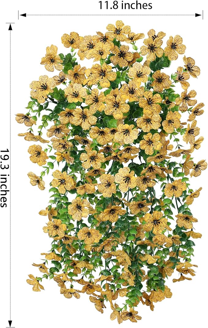 Artificial Hanging Flowers for Outdoors Decoration, 2pcs Fake Daisy with Eucalyptus Leaves for Garden Yard Porch (Yellow)