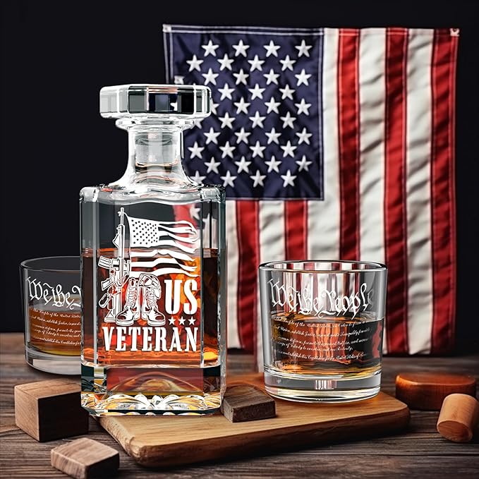 FURSARCAR Gifts for Men Dad Birthday, Military Boots Whiskey Decanter Set with 2 Glasses, Unique Cool Mens Fathers Birthday Gift from Daughter Son, Xmas Retirement Present Decanter Sets for Man