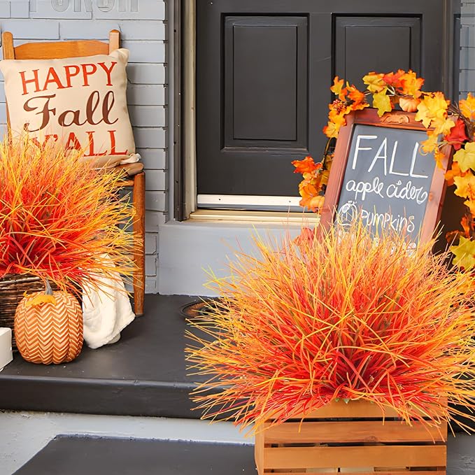 36 Pcs Artificial Fall Grass Plants Outdoor Faux Fall Flowers UV Resistant Autumn Grass Fake Greenery Shrubs Decor for Home Table Centerpiece Party Garden Window Box Thanksgiving Harvest