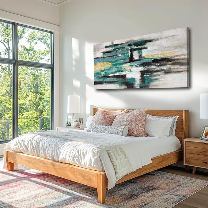 Green and Black Wall Decor Abstract Canvas Wall Art Textured Room Decor Modern Wall Prints for Bedroom Office 24"x 48" Framed Art Posters for Home