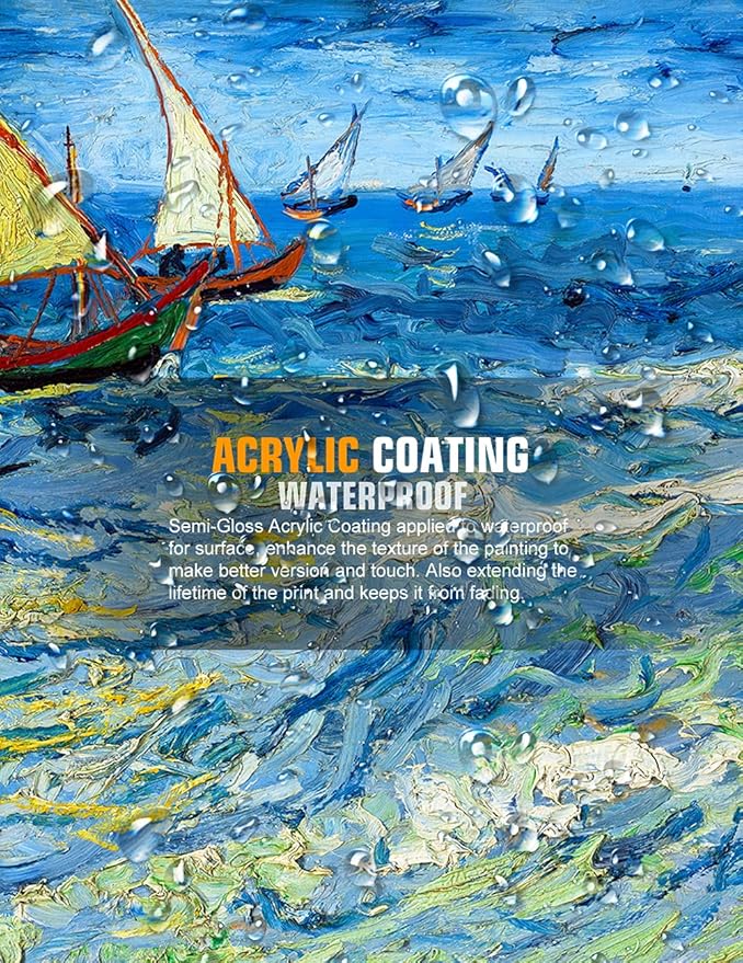 DECORARTS - Fishing Boats At Sea, Vincent Van Gogh Art Reproduction. Giclee Canvas Prints Wall Art for Home Decor 20x16