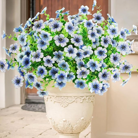 Agusbagli 10 Bundles Artificial Flowers Outdoor UV Resistant Fake Flowers No Fade Faux Plastic Greenery Shrub Plants for Wedding Home Garden Window Box Fireplace Thanksgiving Christmas Decor, Blue