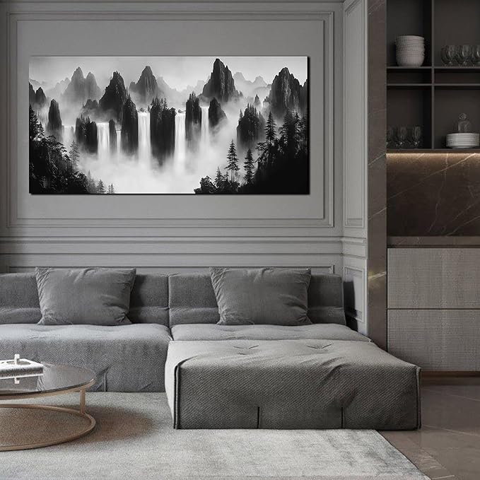Mountain Pictures Wall Decor for Living Room Black and White Canvas Wall Art for Office Nature Landscape Wall Art Decor 24 x 48 Inch