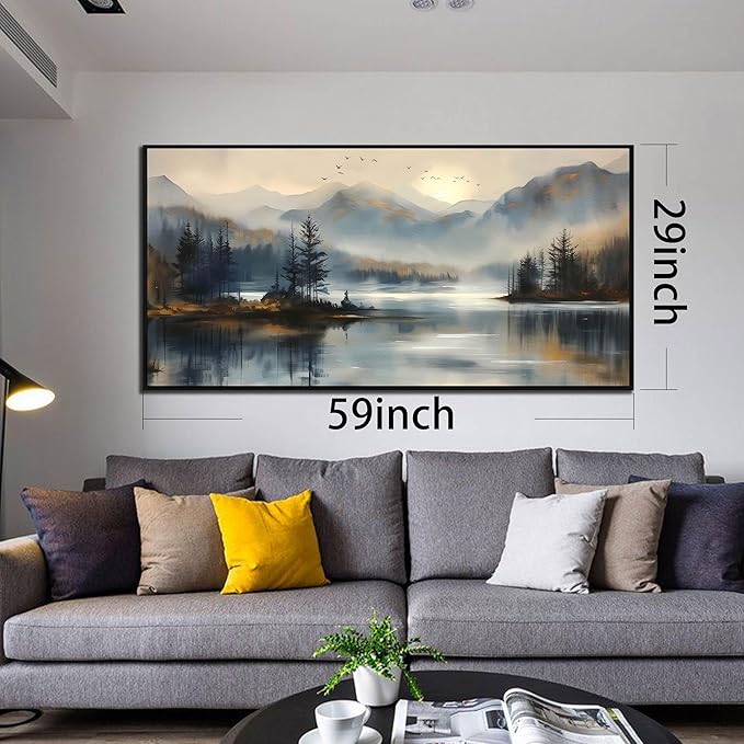 Landscape Wall Art for Living Room - Mountain Art Wall Decor for Office - Large Picture Frames for Wall Size 29" x 59"