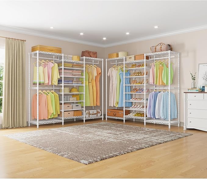 VIPEK S3 Freestanding Clothes Rack Heavy Duty Garment Rack 6-Tier Shoe Racks Closet Storage Organizer Large Wardrobe, Hanging Rod, Adjustable Metal Shelf, 68.9" L x 15.7" W x 76.4" H, White