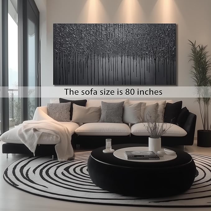 Black Abstract Hand Painted Oil Painting for Bedroom Modern Wall Decor for Office Men Huge Canvas Wall Art for Living Room Large Size 36 x 72 Inch