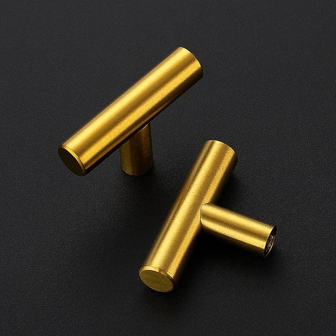 20 Pack Brushed Brass Cabinet Knobs - Kitchen Cabinet Knobs Gold Cabinet Pulls for Kitchen Cabinet Drawer Stainless Steel Dresser Knobs for Cabinet Hardware 2in Length Single Hole T Bar