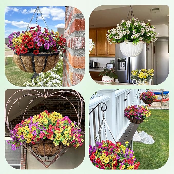 Nepfaivy Artificial Outdoor Flowers UV-Resistant - Realistic Artificial Flowers for Outdoors 12 Bundles 3 Colors, Fake Flowers for Outside Fade Resistant, Plastic Faux Flowers for Outdoor Planters