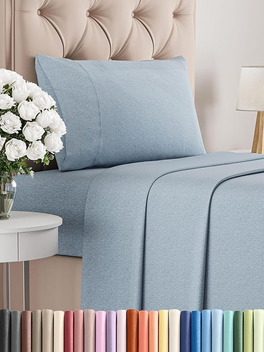 Twin XL Size 3 Piece Sheet Set - Comfy Breathable & Cooling Bed Sheets Set - Hotel Luxury Bedding for Women, Men, Kids, Teens, Boys & Girls - Deep Pockets and Wrinkle Free - Blue (Heathered Sheets)