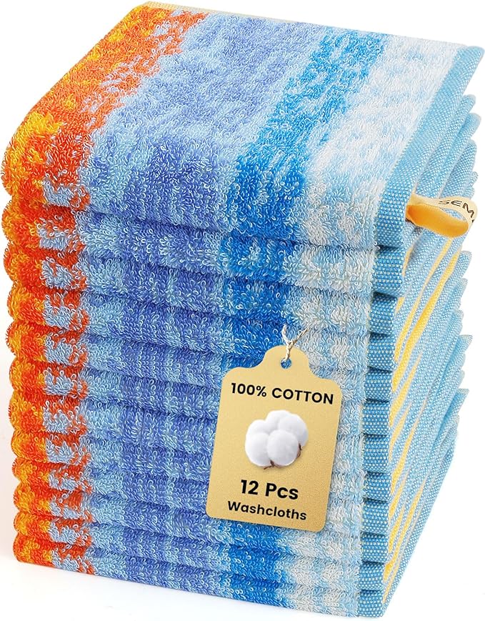 SEMAXE 100% Cotton Washcloths 12-Pack, 13 × 13 Inch Soft Luxury Face Towels – Super Absorbent & Quick-Dry, Premium Cloth with Hanging Loop, Oeko-TEX Certified, Gift-Ready Box
