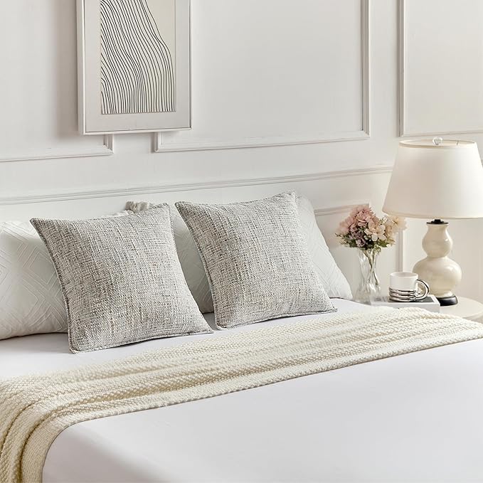 FUTEI Grey Decorative Throw Pillow Covers 20x20 Inch Set of 2,Soft Chenille Tweed Textured Cushion Case,Modern Home Decor for Couch Bed Living Room