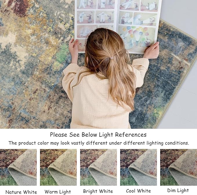 Lahome Washable Kitchen Runner Rug Non Skid, 2x7 Soft Bedroom Rug Runners for Hallways Non Slip, Soft Modern Abstract Floor Carpet Runner for Bathroom Entryway Stair Coffee Table Bar,Red/Multi