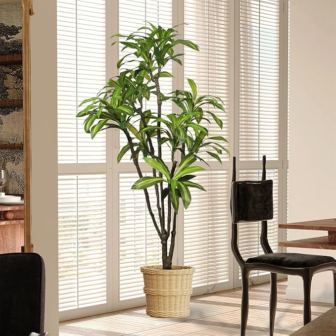Faux Dracaena Tree 6.5ft(78in) Artificial Floor Plant for Indoor Decor Realistic Potted Tree with Texture Lifelike Leaves and Natural Wood Trunk for Home Living Room,Office Perfect Housewarming Gift