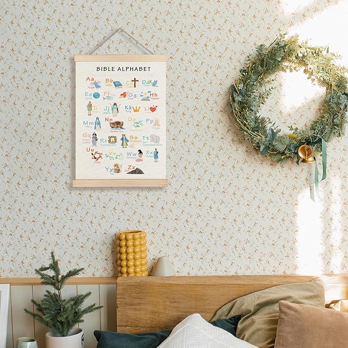 Supwhd Bible Verse Posters for Kids, Bible Alphabet Poster Hanger Frame, Christian Classroom Decor, Alphabet Wall Decor for Classroom Church School Christian Home, 12x16 Inches