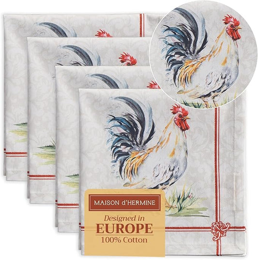 Maison d' Hermine Cloth Napkins Set of 4 100% Cotton Everyday Reusable Square Napkins Cloth Washable, Dinner, Party, Wedding, Restaurant, Spring/Summer (Campagne, 20" x 20")
