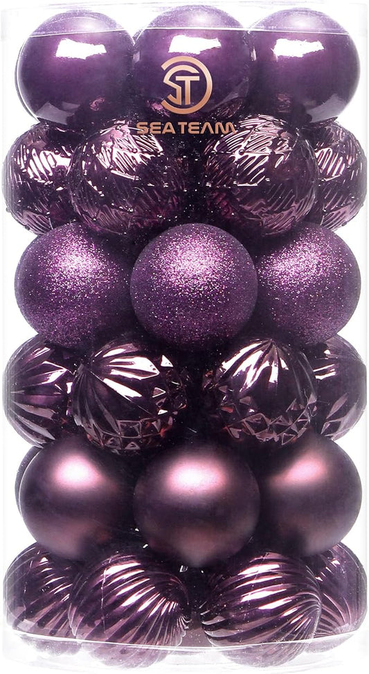 Sea Team 41-Pack Christmas Ball Ornaments with Strings, 60mm/2.36-Inch Small Size Baubles, Shatterproof Plastic Christmas Bulbs, Hanging Decorations for Xmas Tree, Holiday, Wedding, Party, Magenta