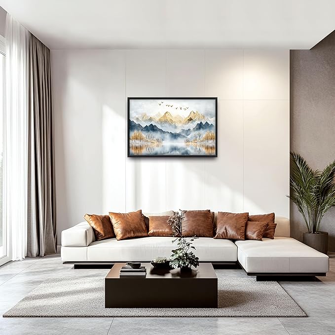 Mountain Large Wall Art for Living Room Framed, Lake Oversized Wall Decor Pictures, Nature Scenery Canvas Print Painting, Aesthetic Artwork Bedroom Office Home Decor 36"x24"