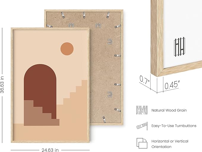 HAUS AND HUES Woman Drawing Line Art Wall Decor (24.00" X 36.00", Beige Framed, Sun and Two Staircases)