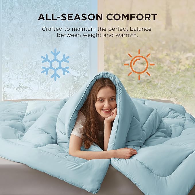 Bedsure Comforter Duvet Insert - Quilted Comforters Oversize Queen, All Season Duvet, GentleSoft Down Alternative Bedding, with 8 Tabs, Gifts for Women/Men, Light Spa Blue, Oversize Queen 98x98Inches