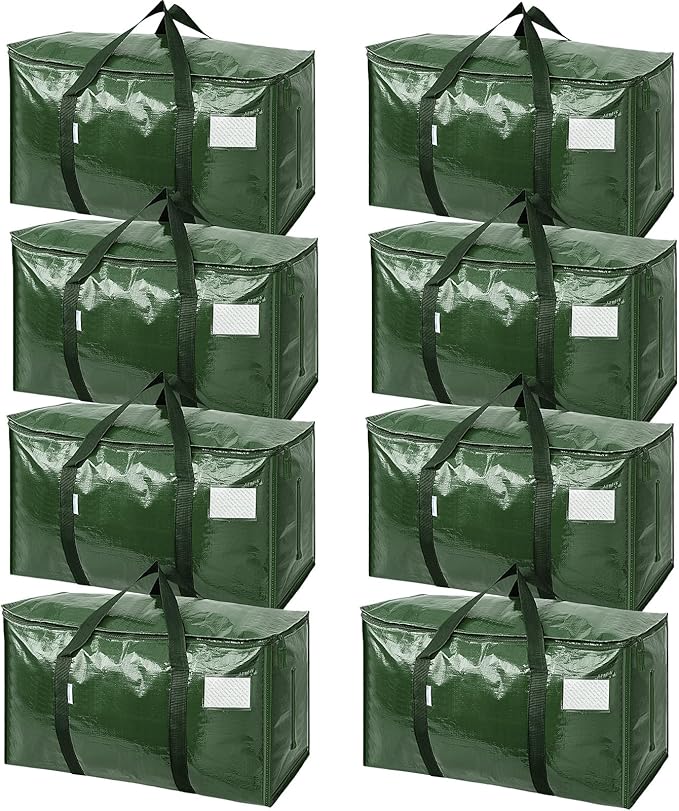 TICONN 8 Pack Extra Large Moving Bags with Zippers & Carrying Handles, Heavy-Duty Storage Tote Moving Boxes for Space Saving (8 Pack, Olive)