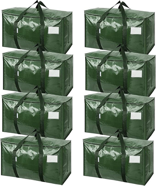 TICONN 8 Pack Extra Large Moving Bags with Zippers & Carrying Handles, Heavy-Duty Storage Tote Moving Boxes for Space Saving (8 Pack, Olive)