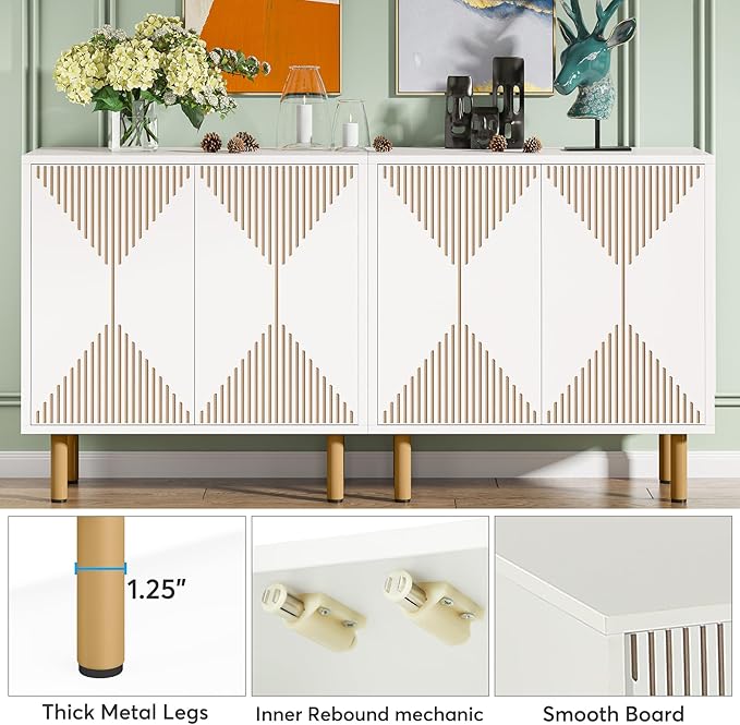 Tribesigns Modern White Storage Cabinet Set, Freestanding Floor Cabinet, Classic 59 inches Sideboard, Wood Buffet Cabinet with Doors, Large Storage Cabinet for Living Room, Dining Room, Garage