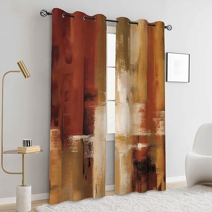 Asuexpect Burnt Orange Curtains 2 Panels Abstract Rust Curtain Room Darkening Grommet Window Treatments Modern Decorative for Bedroom Living Room, 42x63 Inches
