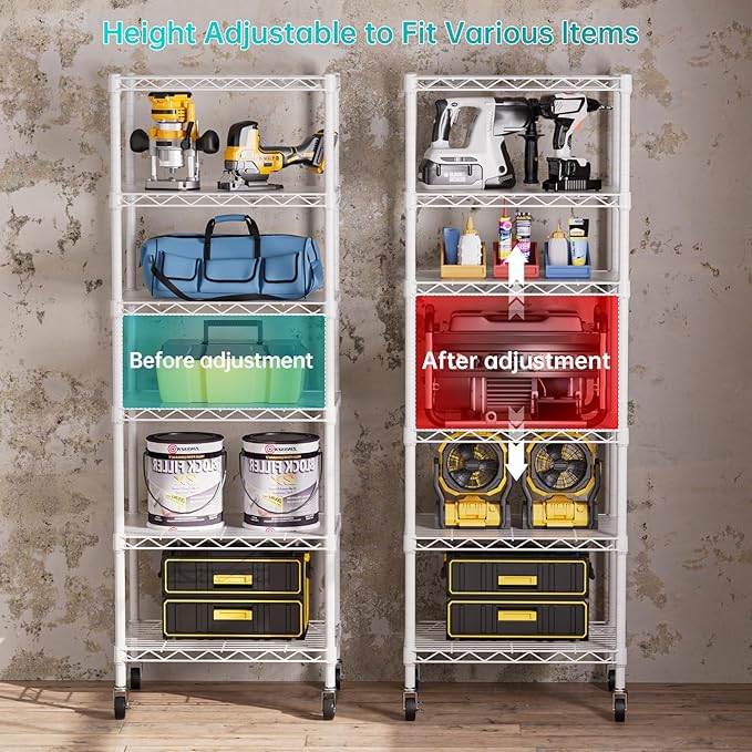 SINGAYE 6 Small Wire Shelves Kitchen Pantry Close Home Organizers and Storage Bathroom Shelf Laundry Room Organization Adjustable Book Metal Garage Shelving Unit