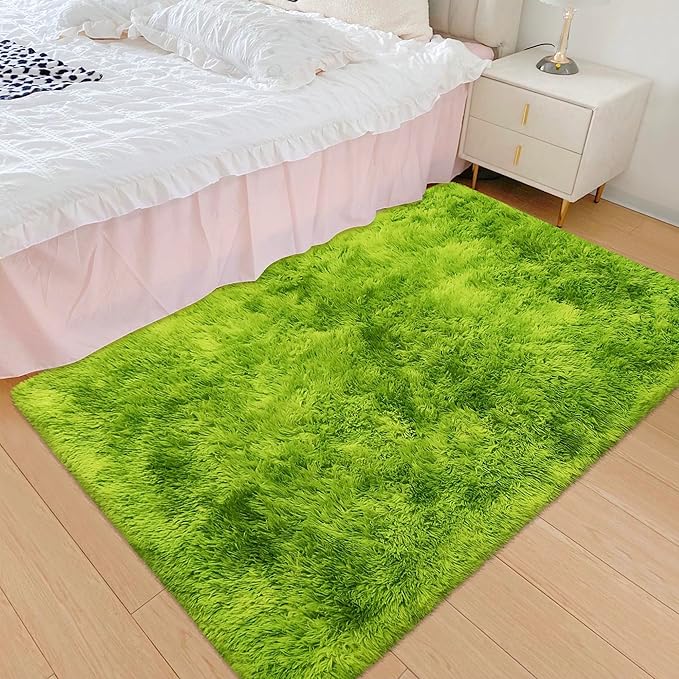 Small Tie-Dyed Area Rug for Bedroom 3x5 Mini Green Fluffy Rug Mat Bedside Throw Rug for Kids Room Boys Teens Nursery Baby Dorm Living Room Home Decor Aesthetic Carpets