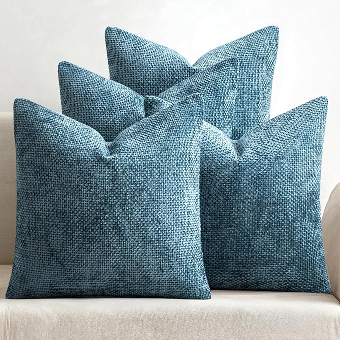 MIULEE Pack of 4 Couch Throw Pillow Covers 20x20 Inch Smoke Blue Soft Decorative Chenille Pillow Covers Farmhouse Accent Cushion Covers for Boho Home Decor Sofa Bedroom Living Room