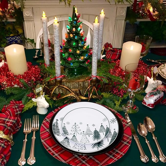 FLOWERCAT 100PCS Christmas Plates & Christmas Tree Plates - Heavy Duty Christmas Plastic Plates Disposable for Party - Include 50PCS 10.25inch Christmas Dinner Plates - 50PCS 7.5inch Dessert Plates