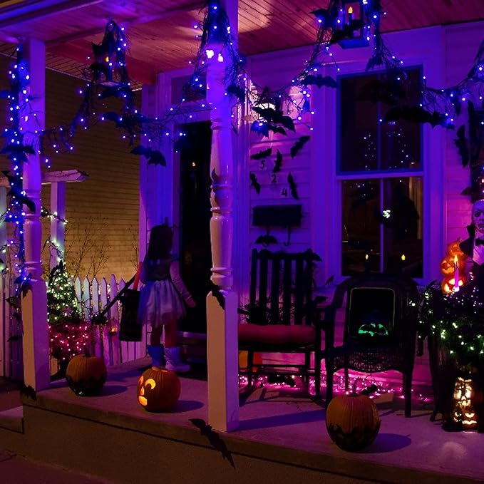 Dazzle Bright Fairy String Lights, Total 40FT 120LED Copper Wire Battery Operated Waterproof Lights, Halloween Decorations for Indoor Home Outdoor Garden Patio Party Decor (Purple, 2)