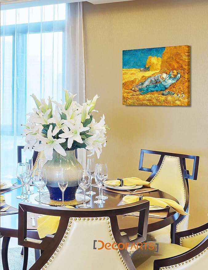DECORARTS - Noon: Rest from Work, Vincent Van Gogh Art Reproduction. Giclee Canvas Prints Wall Art for Home Decor 20x16