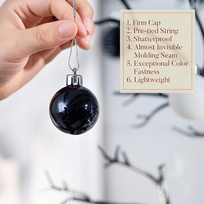 Valery Madelyn 1.57 Inches Small Christmas Tree Decorations Ornament Set for 4th of July Fall Halloween, 24ct Black White Gold Shatterproof Hanging Ball Ornaments Holiday Party Decor