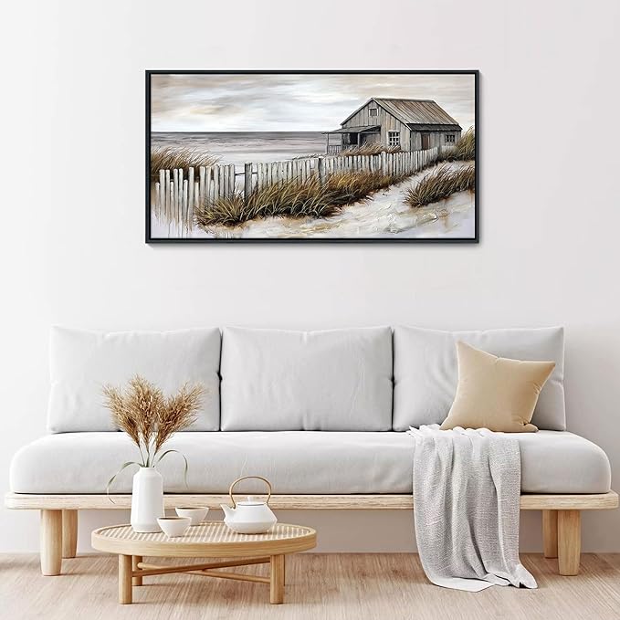 YDYSUNE Wall Art for Living Room - Beach fenced house Canvas Wall Decor for Home artwork Painting 20x40 Inches Canvas Print for Bedroom Decor Modern Salon Kitchen Office Hang a Picture
