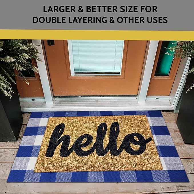 SEEKSEE Cotton Buffalo Plaid Rug 27.5"x43" Blue and White Checked Rug Washable Doormats Indoor Outdoor Rugs for Layered Front Door Mats, Porch, Kitchen, Farmhouse, Entryway