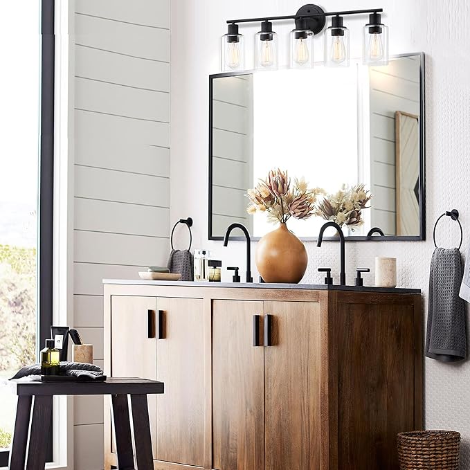 5-Light Black Bathroom Vanity Light Fixture Over Mirror - 5 Bulb Black Wall Sconce for Bathroom Bedroom Hallway Wall Mount Fixture Over Kitchen Sink