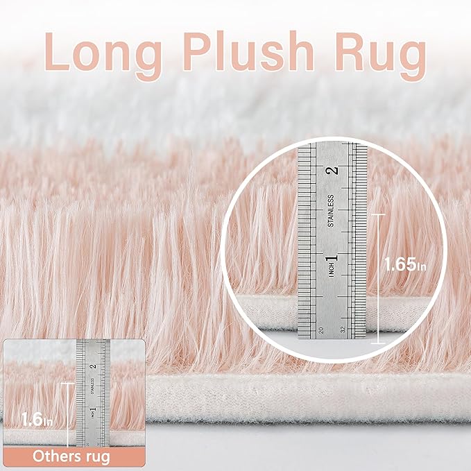 Checkered Rug 8x10 for Living Room, Pink and White Modern Shag Rug Washable Non-Slip Large Area Rug Super Soft Indoor Fuzzy Carpet Fluffy Rugs for Bedroom Home Aesthetic Decor