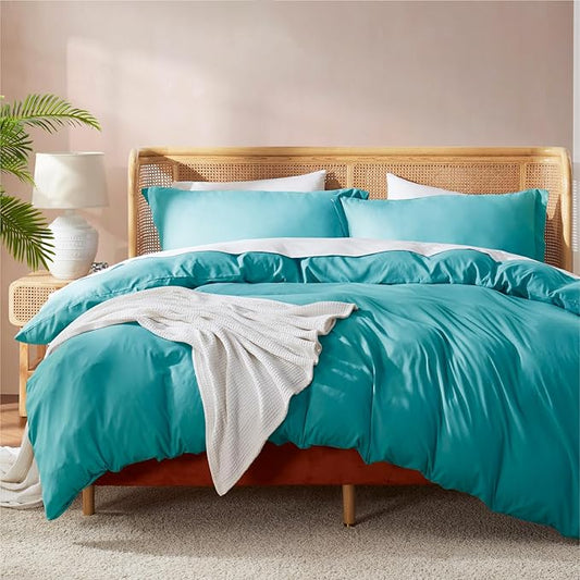 Nestl California King Duvet Cover Set with Comforter Insert - Teal 4 Piece 104x98 Duvet Cover & 2 Pillow Shams with White Quilted Down Alternative Comforter, Ultra Soft, All Season