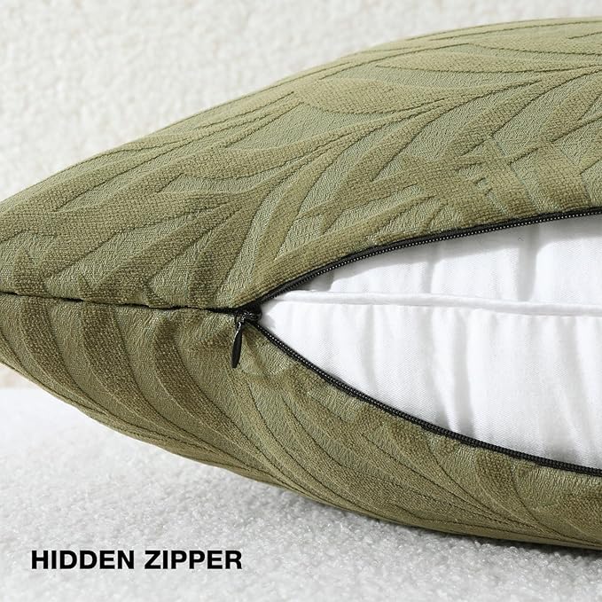 FUTEI Olive Green Decorative Throw Pillow Covers 26x26 Inch Set of 2,Soft Chenille Phoenix Tail Leaf Textured Euro Pillow Shams,Modern Home Decor for Couch Bed Living Room